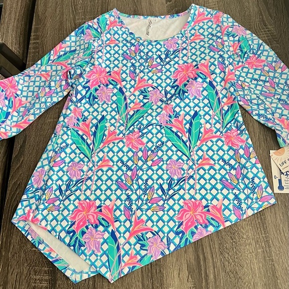 Lulu B Tops - Lulu B UPF 50 Floral Cooling Top Small Bright Tropical Print 3/4 Sleeve NWT new‌